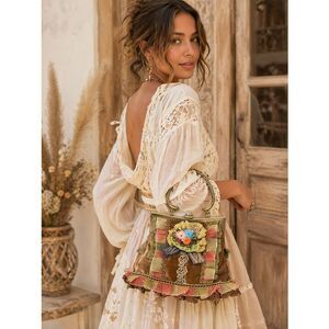 Nicole Lee Boho Chic Vintage-Inspired Brown and Pink Handbag